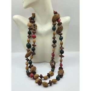 Unique Seed & Nut Plastic Nature Statement Necklace 46"